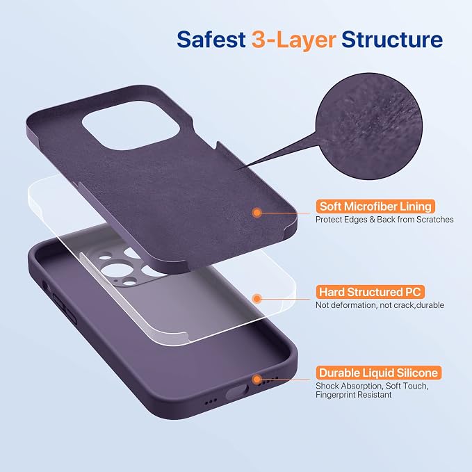 Miracase Silicone for iPhone 14 Pro Case, Dark Purple | Soft Anti-Scratch Microfiber Lining, Premium Silicone Cover Shockproof Drop Protection Phone Case for 14 Pro - Image 4