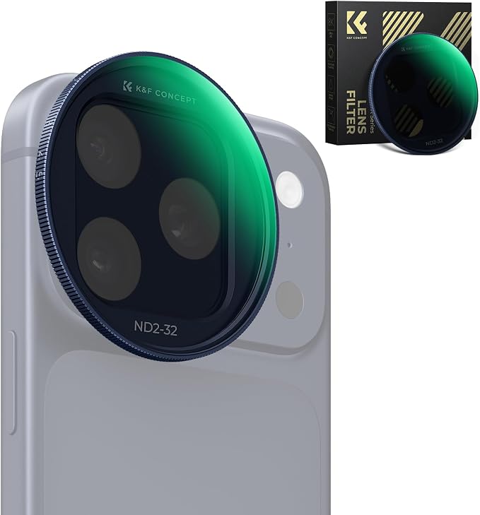 K&F CONCEPT Snap-On ND2-32 Filter Compatible with iPhone 17 Pro & Pro Max | 11.2g Ultra-Lightweight Variable ND Lens Filter with Snap-on Deco Mount, AGC Glass 28-Layer Coating, FA301 by KFCONCEPT