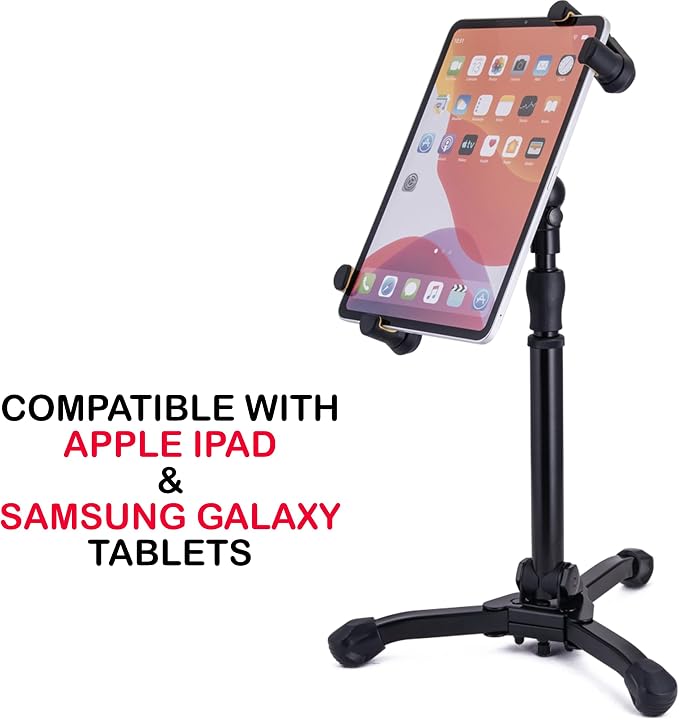 Hercules Stands DG307B-TS2 Tabletop Tablet & Smartphone Stand, 360 Degree Adjustment, One-Handed Height Adjustable, Weighted Base, Compatible with iPad & Samung Galaxy Tablet, Bundle w/ Cleaning Cloth - Image 2