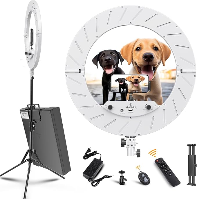 Ring Light Kit:18"/45cm Outer 55W6700k Dimmable LED Light, Tripod Stand, Remote Controller,Box for Camera,Smartphone,YouTube,TikTok,Self-Portrait Shooting,CRI95,White by JJJINAJIN18RINGLIGHT