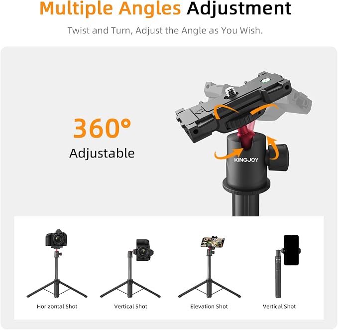 66" Selfie Stick Tripod for GoPro & Phone, Extendable Action Camera Tripod Stand with 360° Ball Head, Remote, Cold Shoe & 1/4" Screw, Compatible with GoPro Hero 14/13/12, DJI Osmo, Insta360 X5 - Image 6