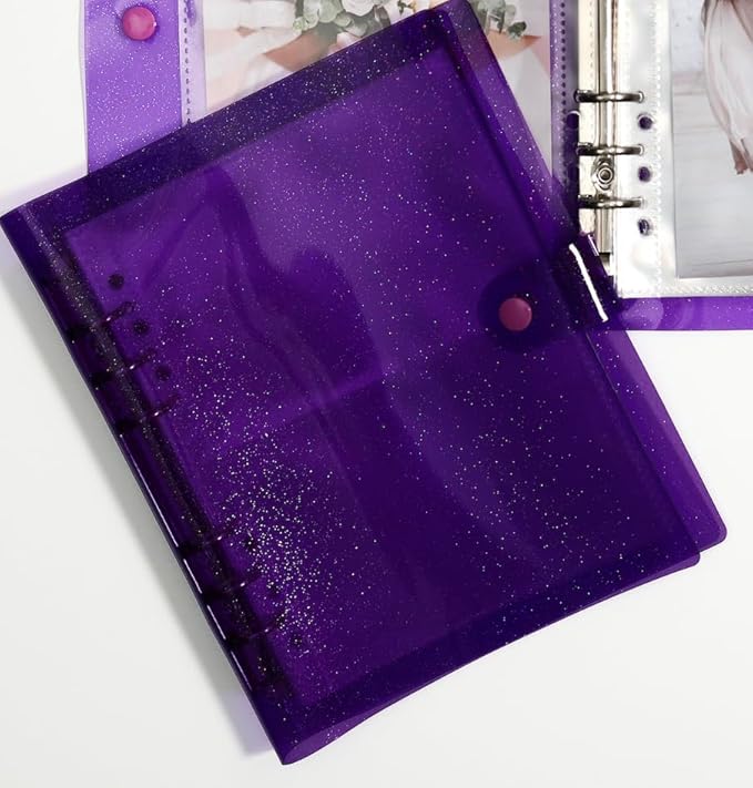 Photo Album For 2X6 Photo Booth Slip In Strips And 4X6 Pictures - 6 Ring Notebook Binder With 20 2 By 6 Sleeves - Fits 80 Photobooth Prints (GRAPE SPARKLE, 2X6) by SMILEWAVE