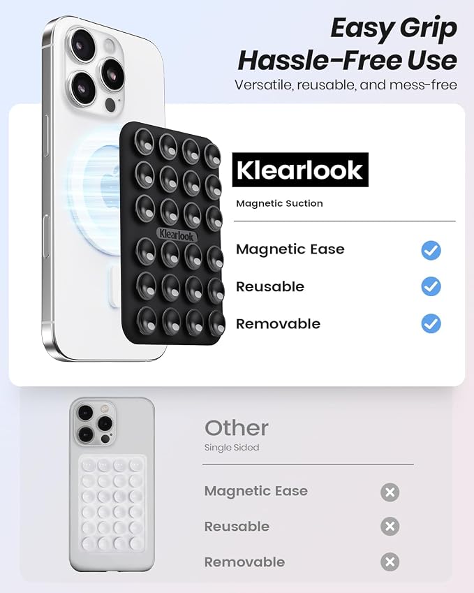 Klearlook 2Pack Magnetic Suction Phone Mount for MagSafe Case, Transparent & Black - Image 3