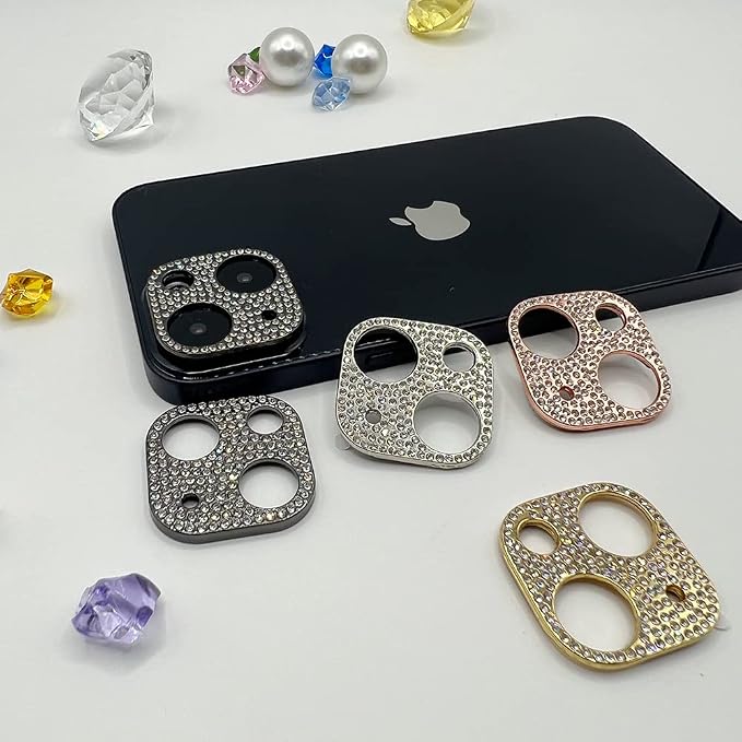 2 Pack Glitter Camera Lens Cover Protector Compatible with iPhone 13 /iPhone 13 Mini Metal Bling Diamond Camera Lens Cover Sticker Protector (Rose Gold) - Image 5
