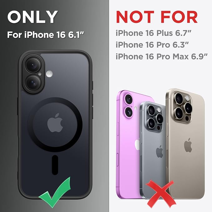 CAPRARO for iPhone 16 Case, Compatible with MagSafe Black | Upgraded [Full Camera Protection] Protective Translucent Matte Women Girl Magnetic Phone Case Cover, Black - Image 2
