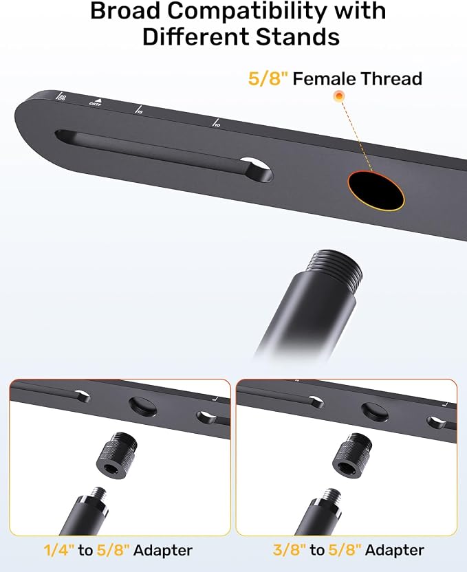 Stereo Array Spacing Mic Bar, Portable Dual Microphone Mount, Precision ORTF XY Stereo Bar, Lightweight Mic Holder for Podcast, Field Recording, 1/4”, 3/8” & 5/8” Thread Adapter Fits Most Mic Stands - Image 6