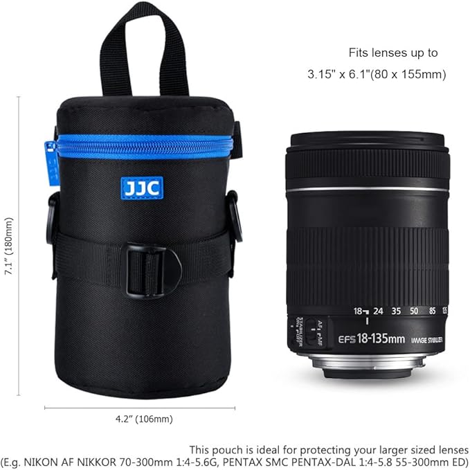 JJC Deluxe Lens Case Pouch Bag for Camera Lens Below 3.15" x 6.1"(D x L) | for Canon EF 75-300mm f4.5-5.6/EF 24-105mm f4L/RF 75-300mm f4-5.6, Nikon AF-S 24-70mm f2.8/70-300mm f4.5-6.3G Lens & More - Image 3