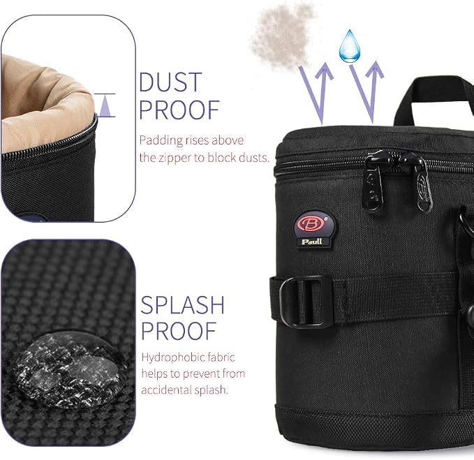 Camera Lens Pouch for DSLR Lenses Up to 4.33" x 6.70" | Durable Water-Resistant Lens Case with Thick Padding, Zip Closure & Shoulder Strap for DSLR Lens Protection - Image 3