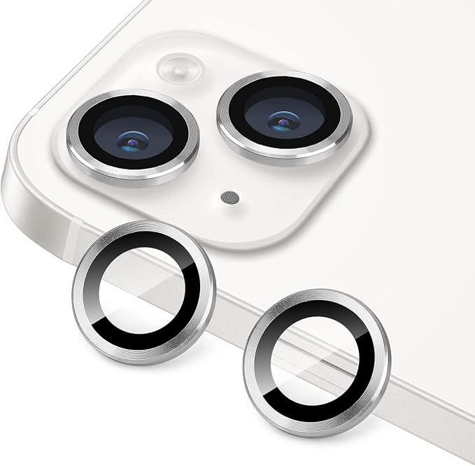 for iPhone 13 Mini/iPhone 13 Camera Lens Protector, Anti-Scratch 9H Tempered Glass Metal Camera Screen Protector Shockproof Cover Film Ring -2 Pcs Silver by Hsefo