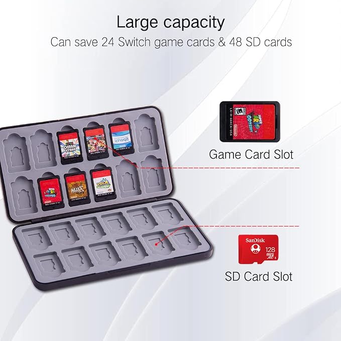 PERFECTSIGHT Game Card Case for Nintendo Switch & Switch OLED, Diamond Pattern Switch Lite Game Holder Cartridge Case with 24 Game Card Slots and 48 Micro SD Card Slots (Black) - Image 2