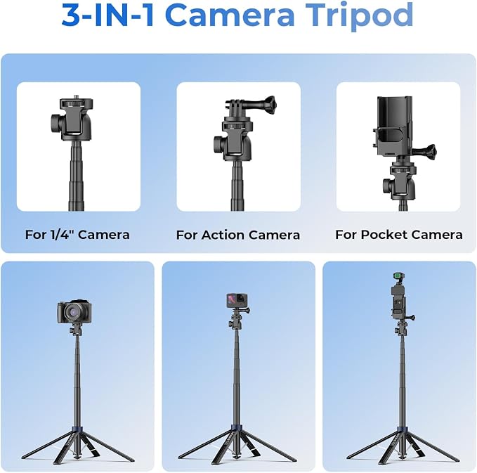 Kaitezenz 0.01s Auto Pop Open Camera Selfie Stick Tripod for DJI Osmo Pocket 4/3, 67" Aluminum Alloy Portable Expandable Stand Tripod Accessory for Gopro Video Recording OSMO Action Camera - Image 5
