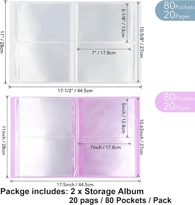 2 Pack Large Sticker Photo Storage Album, Stamp & Cutting Dies Storage Book Organizer Folder for Cards Storage DIY Scrapbooking Card Making Supplies 20 Pages 80 Pockets/Pack (Clear + Purple) - Image 2