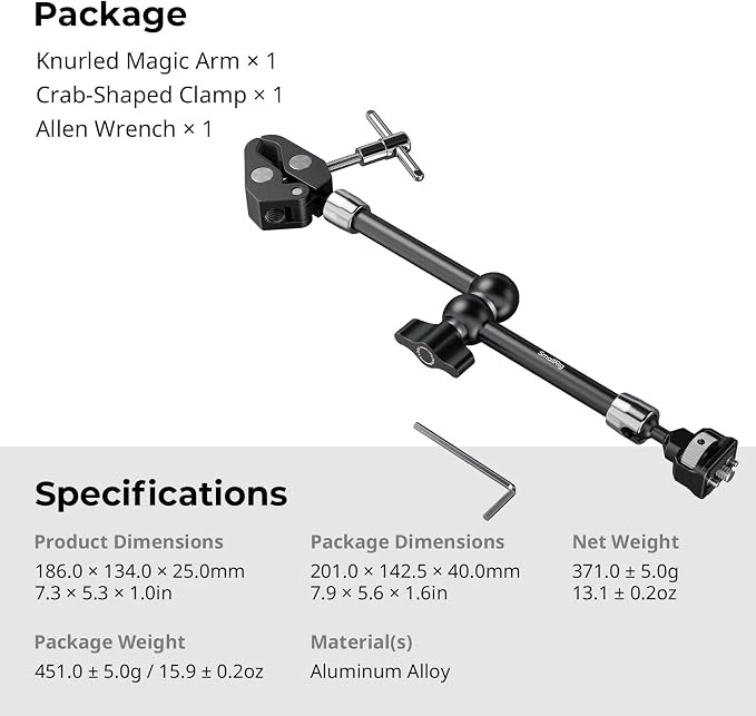 SMALLRIG 11" Magic Arm Clamp with 1/4"-20 Screw & Retractable Pins | for Action Cameras, Monitors, Lights, and Microphones - Image 8