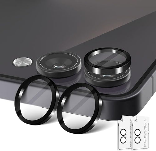 (2 Sets) Orzero Camera Lens Protector for Samsung Galaxy Z Flip 7/7 FE, [EZ Install] [Case-Friendly] 9H Tempered Glass Alloy Metal Ring Lens Cover, Military-Grade Shockproof, HD Clarity Anti-Glare (Black) by JumpIntoOrzeroLet%E2%80%99sExploreLikeNeverBefore