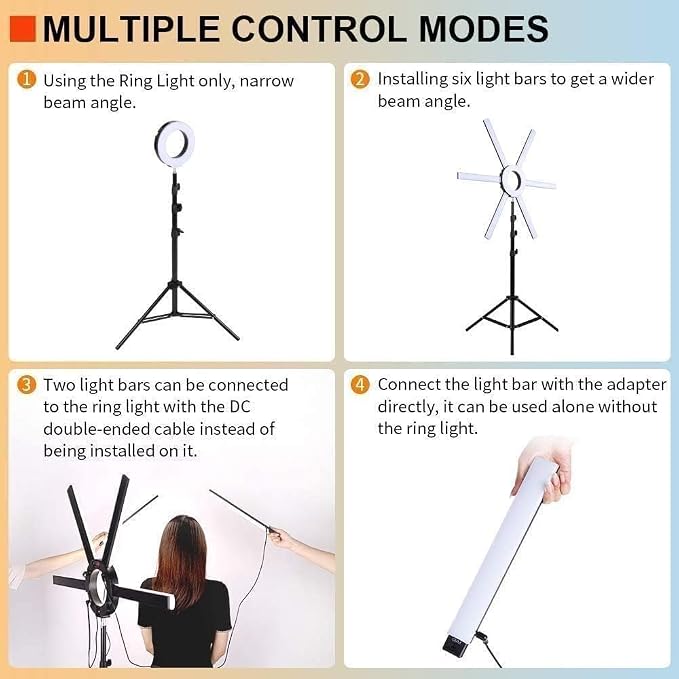 GVM Great Video Maker 600S LED Ring Light, 90W Dimmable Led Video Light Kit with Detachable Light Bars, Photography Lighting Led Video Lighting Kit for Live Broadcast, YouTube, CRI 97+ 3200K-5600K - Image 6