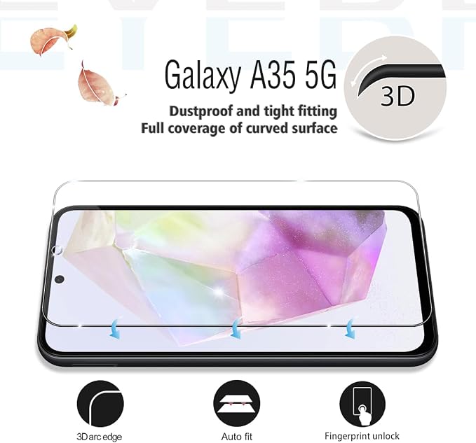 Galaxy A35 HD Clear Tempered Glass Screen Protector + Camera Lens Protectors, [2+2 Pack] [3D Glass] [Anti-Glare] [Bubble-Free] Screen Protector Glass For Samsung Galaxy A35 - Image 3