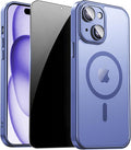 for iPhone 15 Plus Case with Privacy Screen Protector, Light Blue | Full Camera Protection, Translucent Matte Magnetic, Compatible with MagSafe, Shockproof Phone Cover, Slim Fit by ZOZDOKG