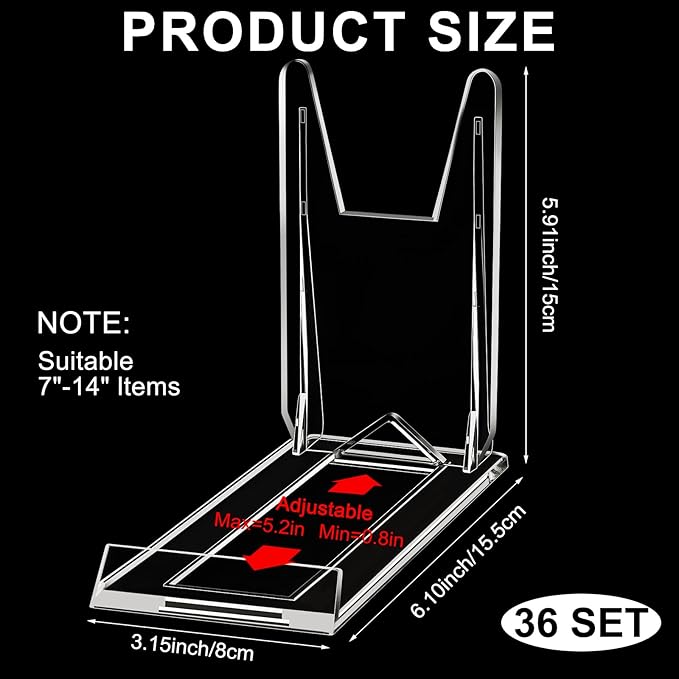 6 Pack Acrylic Book Stand for Display Adjustable, 5.91in H | Clear Display Holder Easel Collector Stand for Home Office, Back to School Comic Album CD Magazine Postcard Artworks - Image 2