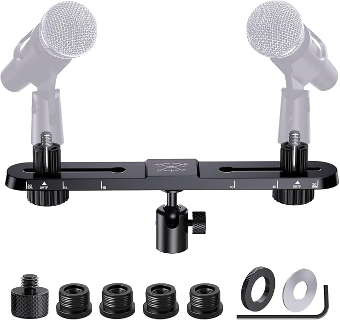 Stereo Array Spacing Microphone Holder with All-Metal Mic Ball Head Adapter, Adjustable Mic Mount Bar for Two Mics/Booms with 3/8" - 5/8" Screw Adapters, Fits Mic Stands for Recording, Live Streaming﻿ - Image 8