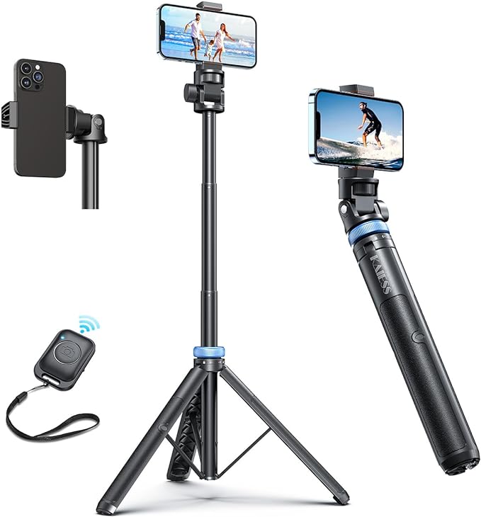 Kaiess 62" Phone Tripod & Selfie Stick, Extendable Photography Light Stand with Wireless Remote, Solidest, Portable, Lightweight, Compatible with iPhone/Android Phone by Kaiess