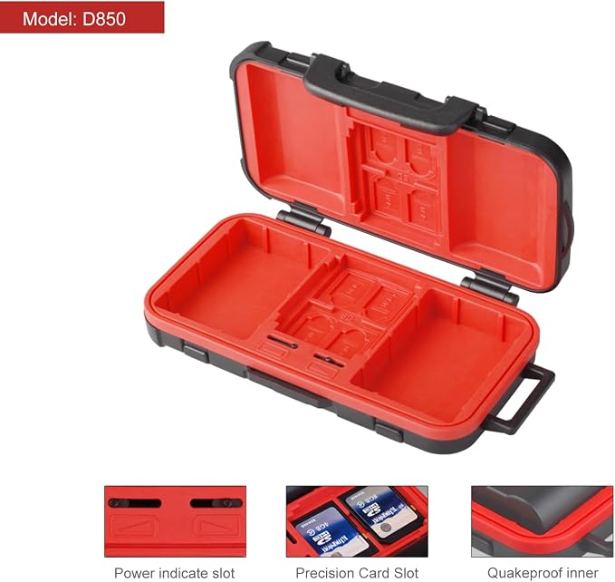 LENSGO Camera Battery Memory Card Case, Memory Card Hard Protector Case Professional Water-Resistant Anti-Shock Camera Battery Card Storage Box for 2 Camera Batteries 4 SD Cards 2 CF Cards 8 TF Cards, - Image 3