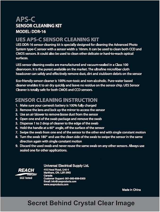 UES DDR16 APS-C Camera Sensor Cleaning Kit (12x16mm Swabs + 15ml Solution) | UES APS-C Camera Sensor Cleaning Set Compatible with Sony, Nikon, Canon Fujifilm DSLR & Mirrorless Digital Camera CCD & CMOS - Image 9