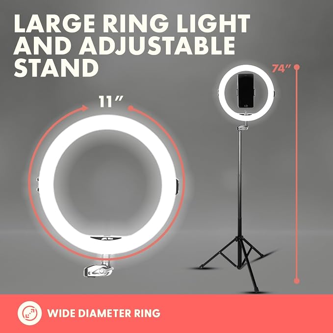 11" Selfie Ring Light with 61" Tripod Stand, LED Ring Light with Phone Holder, Wired Control USB, 10 Brightness Levels, 3 Color Modes, Adjustable for Video Recording, Zoom Meetings, and YouTube - Image 5