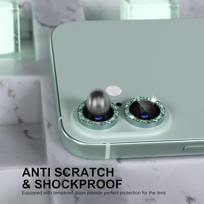 Choiche for iPhone 16/16 Plus Camera Lens Protector Bling, Glitter-Teal | Ultra HD, 9H Tempered Glass Camera Cover Screen Protector Metal Individual Ring Decoration Accessories, 2-Lens, 6.1/6.7-inch - Image 3