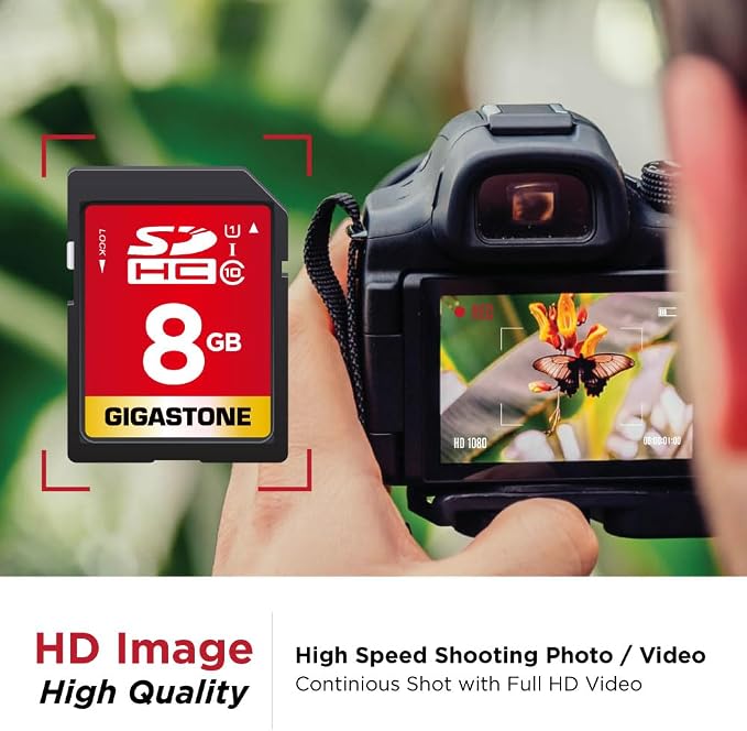 GIGASTONE 8GB SD Card 2-Pack UHS-I U1 Class 10 SDHC Memory Card, Speed Up to 80MB/s, Full HD Video Kodak Olympus Digital Camera, with 2 Mini Cases - Image 4