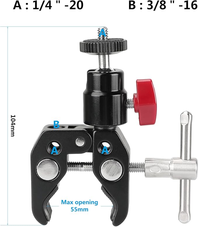 CAMVATE Super Clamp Articulated Mini Ball Head with 1/4"-20 Thread Hole - Image 2