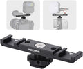 Dual Cold Shoe Extension Bar Mount, Aluminum Dual Hot Shoe Mount Bracket with 1/4" Thread & Cable Slot, Cold Shoe Bracket for DSLR Camera LED Video Light Microphone Monitor (62034) by Mechrig