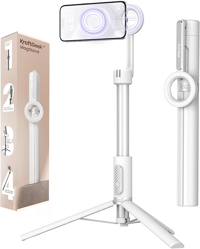 KraftGeek Magnetic Phone Tripod for iPhone, 64" Selfie Stick for Magsafe | N52 Magnetic Mount, Reinforced Aluminum, Portable Cell Phone Tripod Stand with Remote for Travel & Video Recording by KraftGeek