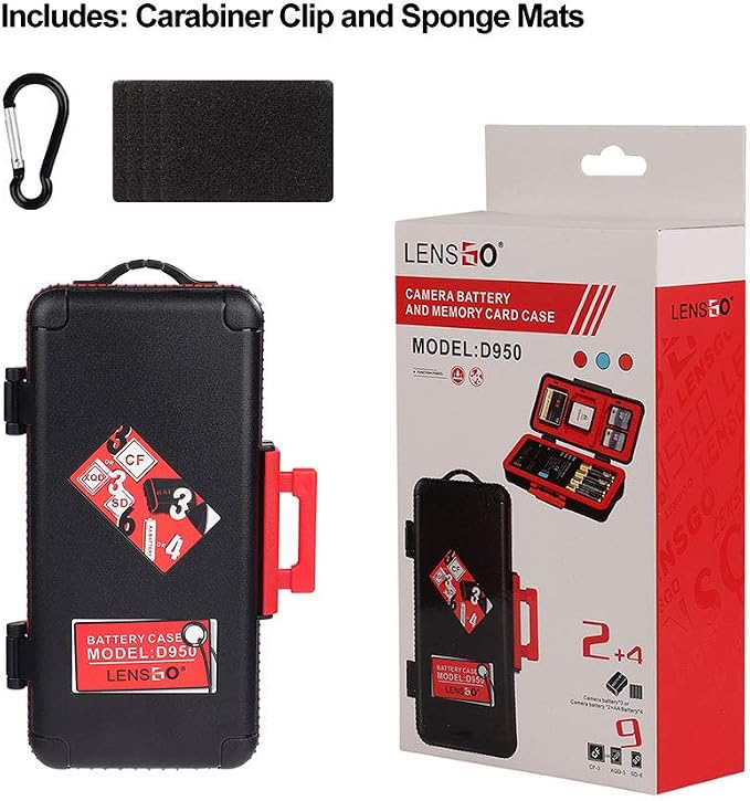 LENSGO Camera Battery Memory Card Case, Memory Card Hard Protector Case Water-Resistant Anti-Shock Storage Box for 3 Camera Batteries 3 XQD or 3 CF Cards 6 SD Cards (Red) - Image 7