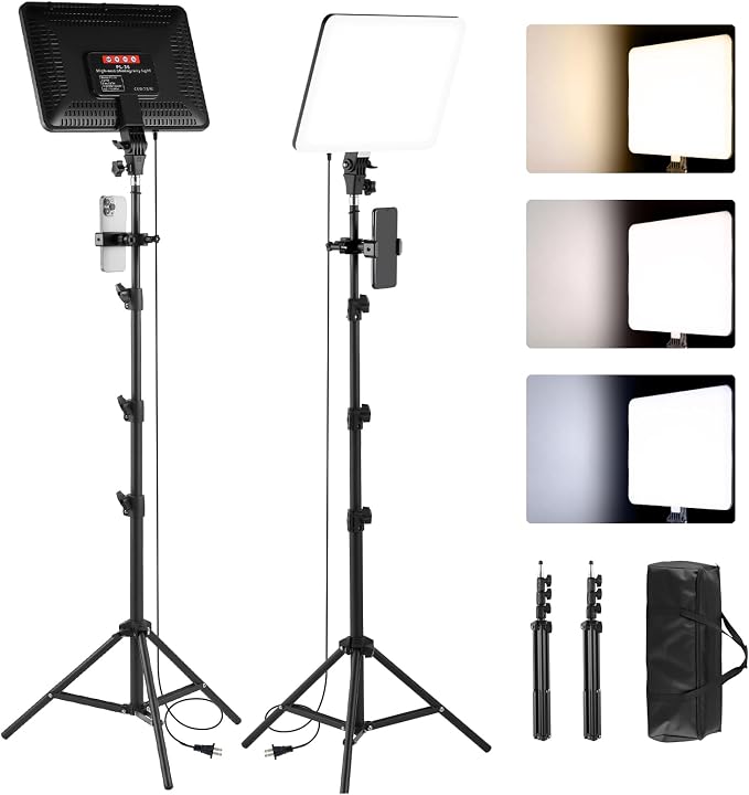 2-Pack LED Video Light Kit, 14" Studio Light with Stand & Phone Holder | 50W High Brightness, 2700-6500k Dimmable Photography Lighting for Creators, Podcast, Video Recording, Streaming, YouTube by SHStudio