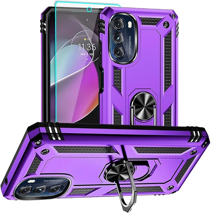 for Moto G 5G 2022 Case, Motorola Moto G 5G Case with HD Screen Protector, [Military Grade 16ft. Drop Tested] Ring Shockproof Protective Phone Case for Motorola G 5G 2022,Purple by Aozuoton