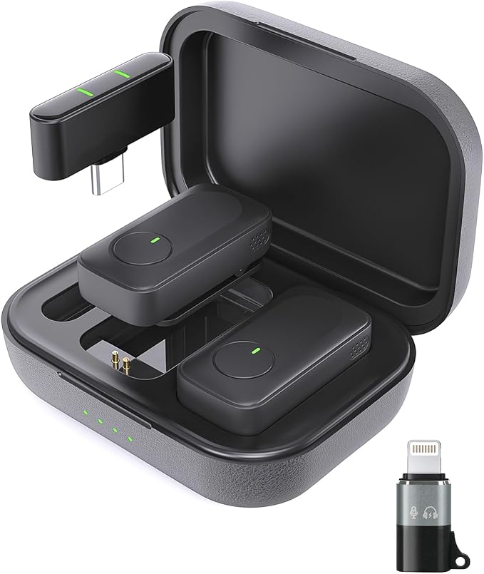 Wireless Lavalier Microphone for iPhone, Android & Laptop | Mini Lapel Mic with 50H Charging Case, 100FT Wireless Range, Noise Reduction for Video Recording, Streaming & TikTok by Jubolion