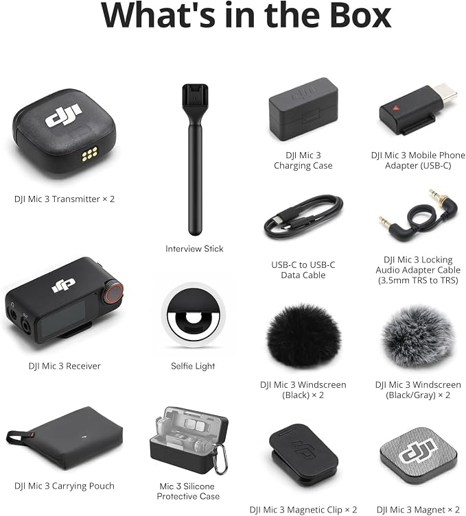 DJI Mic 3 Combo + Silicone Case + Interview Stick + Selfie Light | Wireless Microphone for iPhone/Camera/Android, Ultralight, Adaptive Gain Control, Dual Band Anti-Interference, 28h Use, Vlog - Image 9