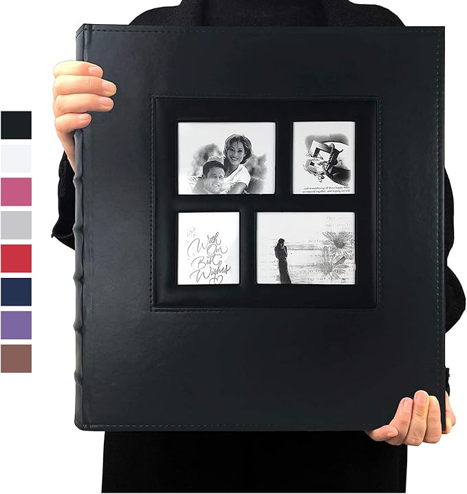 RECUTMS Photo Album 4x6 600 Photos Large Leather Family Picture Album Black | Large Capacity, Black Page, Horizontal and Vertical Pockets, Anniversary Travel Memory Book, DIY Cover Window, Wedding Gifts by RECUTMS