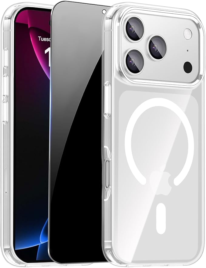 for iPhone 17 Pro Max Case Clear with Privacy Screen Protector | Magnetic, Compatible with MagSafe, Shockproof Slim Phone Case for 17 Pro Max Cover, Transparent by ZOZDOKG