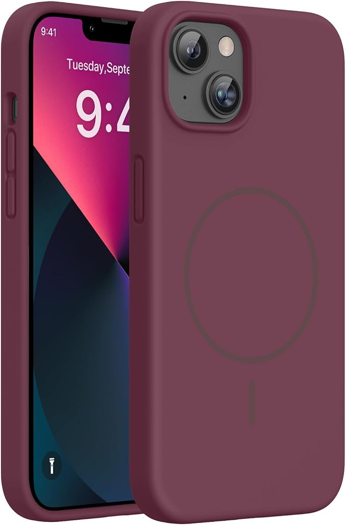 Miracase Silicone for iPhone 13 Case, Wine Red | Soft Anti-Scratch Microfiber Lining, Premium Silicone Cover Shockproof Drop Protection Phone Case for 13 by Miracase