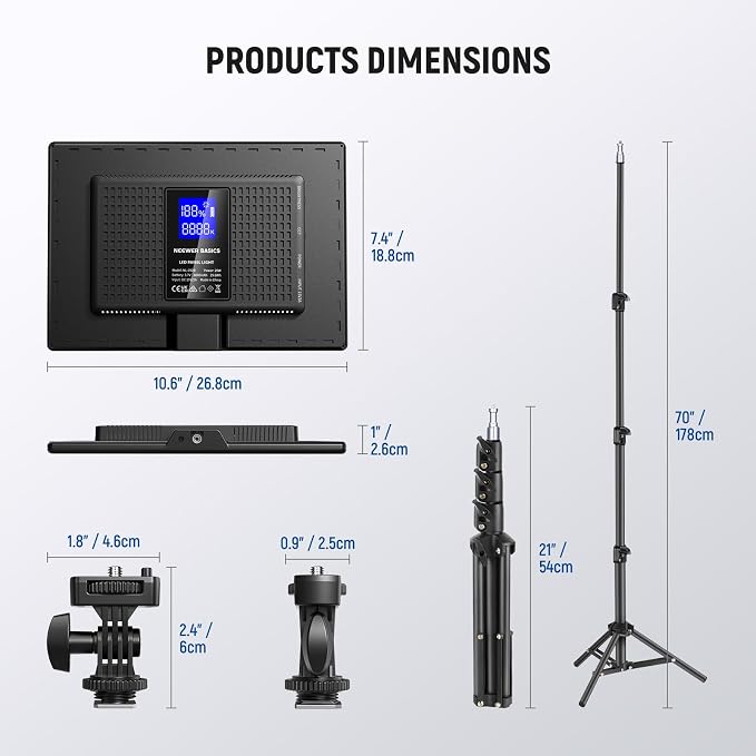 NEEWER Basics 13" LED Video Light Panel, 2 Pack with Tripod Stands, NL-192B | Studio Lighting Kit, Bi Color Photo Key Light for Streaming Photography Podcast Recording, 2400Lux 3200-5600K CRI97+ 8000mAh - Image 8