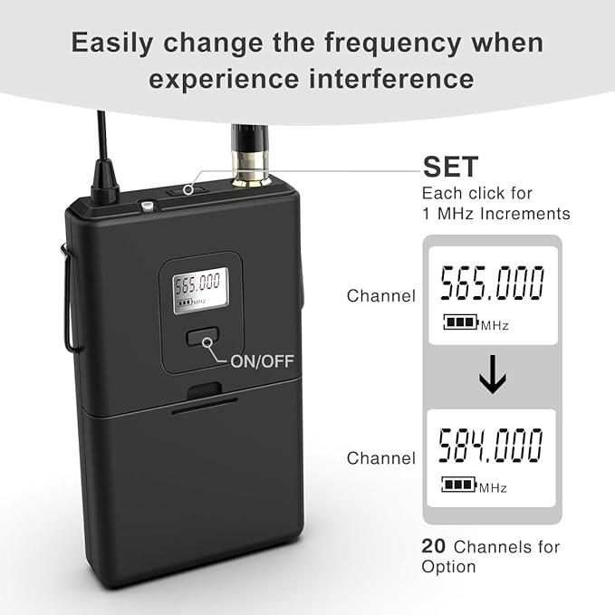 Fifine K037B Wireless Microphone System with Headset Lapel Mic for Speaking | Wireless Microphone set, Beltpack Transmitter and Receiver,for Teaching, Preaching - Image 2