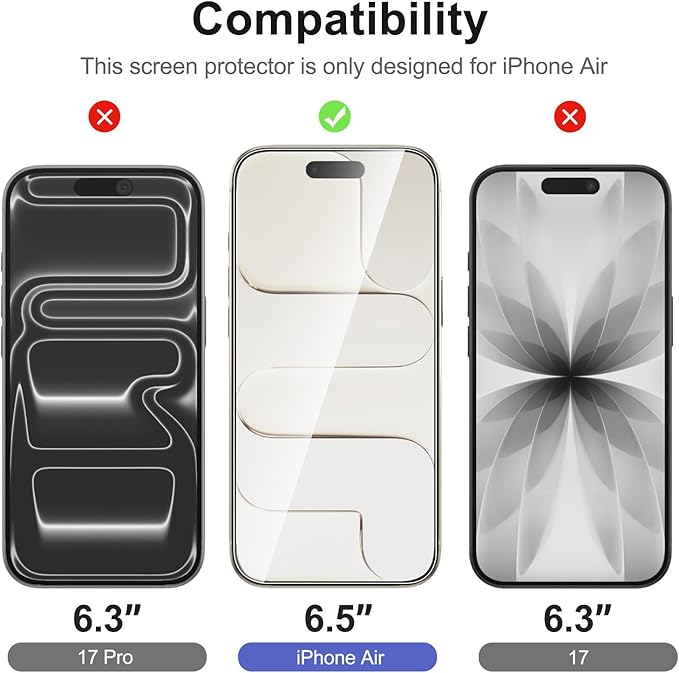 NEW'C 3x Screen Protector for iPhone Air (6.5 inches)+ 3x Camera Lens Protector, Sensor Protection, Case Friendly Tempered Glass Film, Ultra Resistant, Easy installation tool include - Image 2