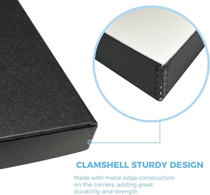 Lineco Clamshell Archival Storage Box, 16.5x20.5x1.75 In, Black, Pack of 2 | Acid-Free with Metal Edge Boxboard, Organize and Store Photos Documents Cards Negatives Magazine Prints Family Records DIY - Image 4