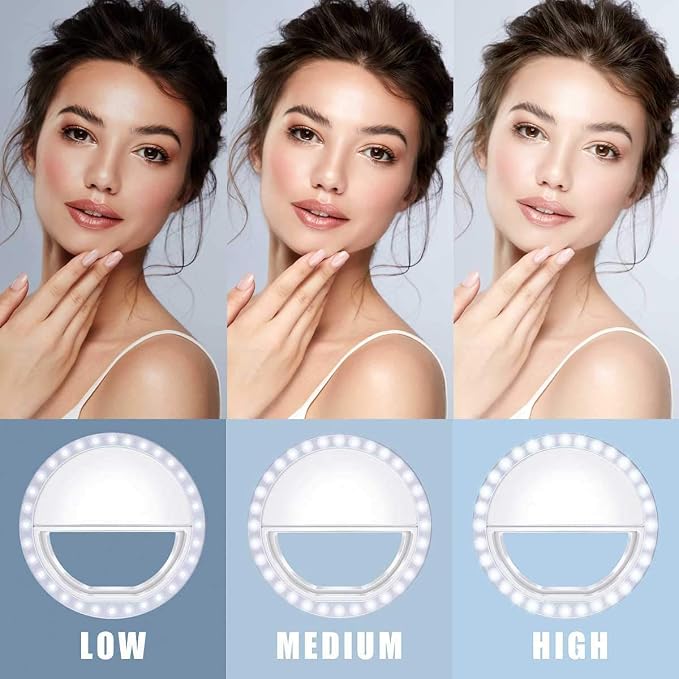 Meifigno Selfie Ring Light, [Rechargeable] with 36 LED Lights, 3-Level Adjustable Brightness Clips On Phone Ring Light Compatible with iPhone 16 15 14 13 12 11 Plus Pro Max iPad Laptop Samsung, White - Image 3