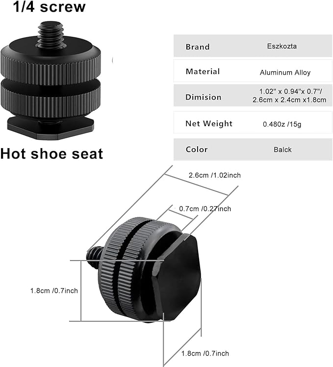 Camera Hot Shoe Mount(2 Pack) to 1/4"-20 Tripod Screw Adapter Flash Shoe Mount for DSLR Camera Rig - Image 3