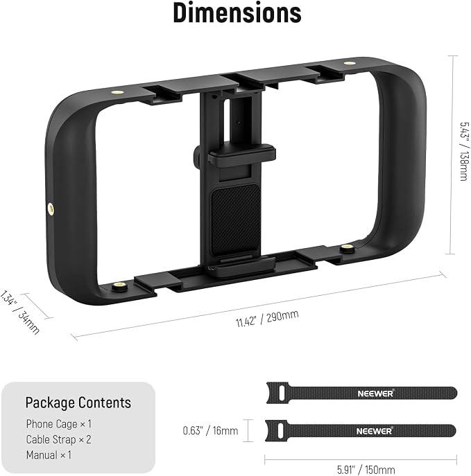 NEEWER Mobile Phone Video Rig, Mobile Phone Grip Stabiliser Cage | Cold Shoe, 1/4 Inch Thread, Video Recording Film Rig, Compatible with iPhone 16 15 Pro Max Plus 14 13 Mini X XS Max XR - Image 8