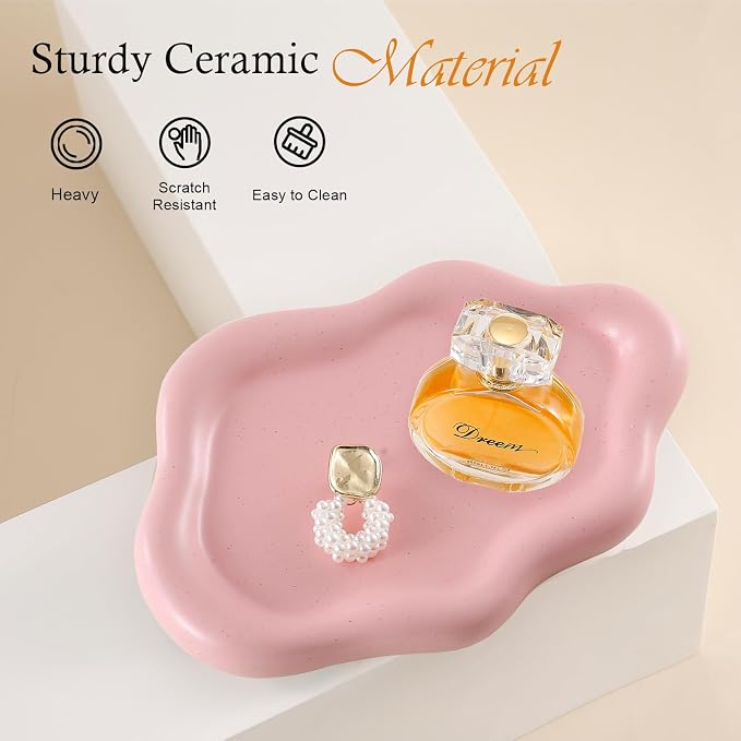 CCINPPY Ceramic Cloud Jewelry Tray Trinket Dish Key Bowl Nightstand Decor | Decorative Small Desk Tray Jewelry Plate Key Holder Bowl Cute Bedroom Room Decor Aesthetic, Gift for Women, Pink Medium - Image 5