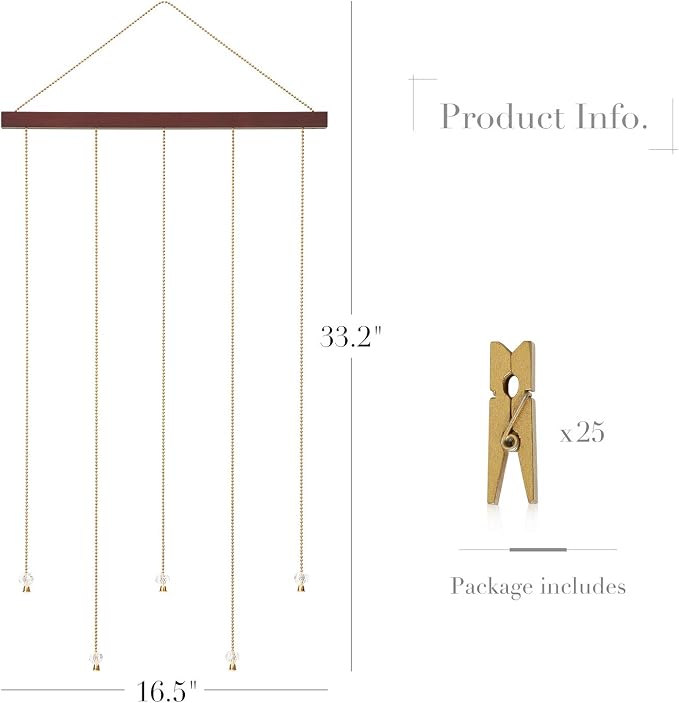 Mkono Hanging Photo Display, 25 Wood Clips Greeting Card Holder, 33"x16.5" | Picture Collage Hanger, Boho Rustic Wall Art, Christmas Holiday Gift, Teen Room Decor, Bedroom Dorm Office Nursery - Image 7