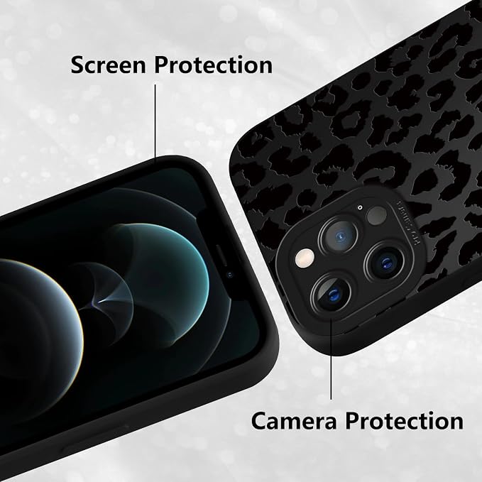 Cute Black Cheetah Print Phone Case for iPhone 12 Pro 6.1" | Aesthetic Leopard Pattern Design Cover Full Camera Lens Protective Shockproof Soft Slim TPU Funda for Men Women Girls - Image 5